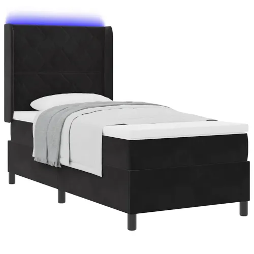 Box spring krevet s LED trakama Crna 100 x 200 cm Baršun - Crna 100 x 200 cm Dizajn s rombovima Cijena