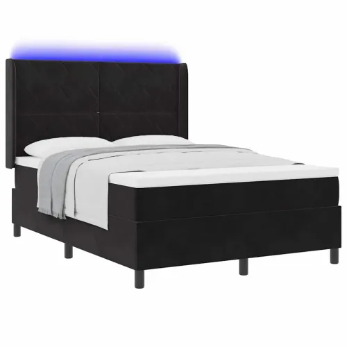 Box spring krevet s LED trakama Crna 140 x 200 cm Baršun - Crna 140 x 200 cm Dizajn s rombovima Cijena