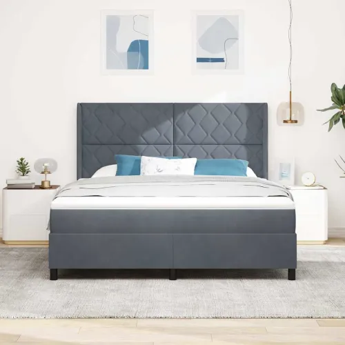 Box spring krevet Tamno siva 180 x 200 cm Baršun - Tamno siva 180 x 200 cm Dizajn s rombovima Cijena