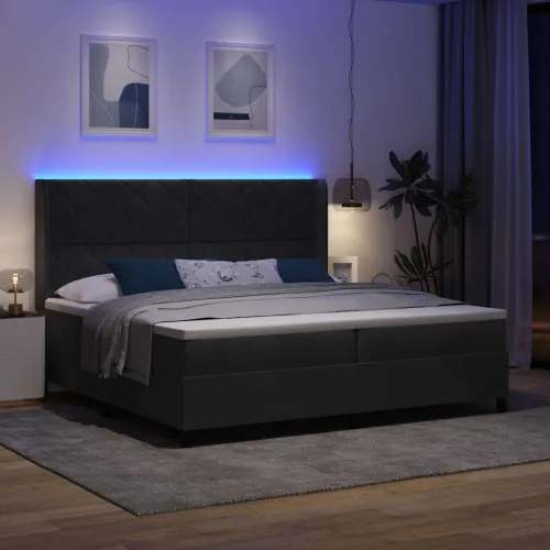 Box spring krevet s LED trakama Crna 200 x 200 cm Baršun - Crna 200 x 200 cm Dizajn s rombovima Cijena