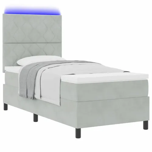 LED Box Spring Krevet Svijetlo siva 90 x 190 cm Baršun - Svjetlosiva 90 x 190 cm Dizajn s rombovima Cijena