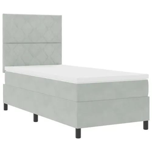 LED Box Spring Krevet Svijetlo siva 90 x 190 cm Baršun - Svjetlosiva 90 x 190 cm Dizajn s rombovima Cijena