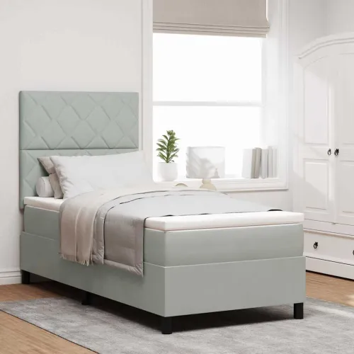 LED Box Spring Krevet Svijetlo siva 90 x 190 cm Baršun - Svjetlosiva 90 x 190 cm Dizajn s rombovima Cijena