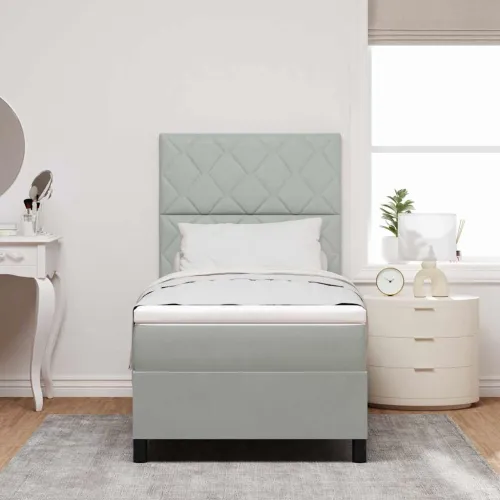 LED Box Spring Krevet Svijetlo siva 90 x 190 cm Baršun - Svjetlosiva 90 x 190 cm Dizajn s rombovima Cijena