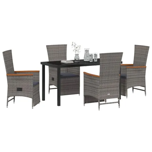 Vrtni set za objed 5 kom. Siva poliratan - 4 sjedala 140 cm Cijena