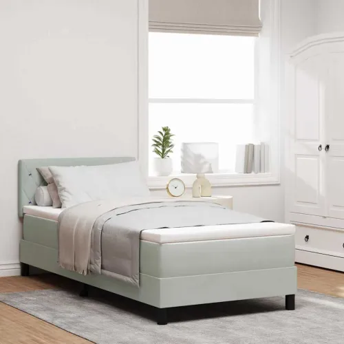 LED Box Spring Krevet Svijetlo siva 100 x 200 cm Baršun - Svjetlosiva 100 x 200 cm Kristal s dugmadima Cijena