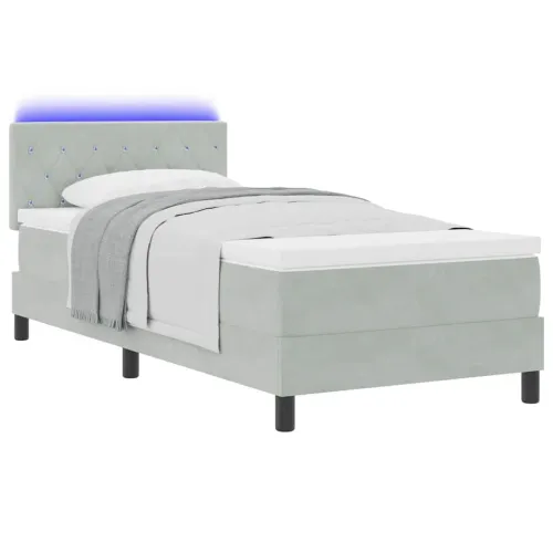 LED Box Spring Krevet Svijetlo siva 100 x 200 cm Baršun - Svjetlosiva 100 x 200 cm Kristal s dugmadima Cijena