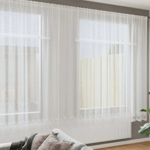 Čipkasta zavjesa Bijela 220 x 600 cm Poliester - Lala 600 x 220 cm Cijena