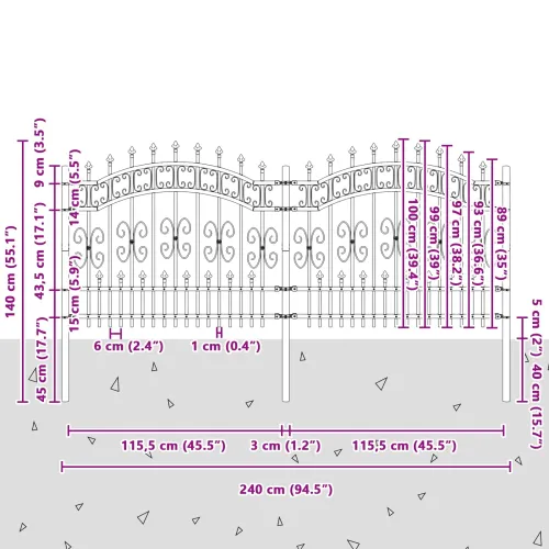 Vrtna Ograda KAMPEN 240 x 140 cm Čelik s praškastim premazom - 240 x 140 cm Siva Cijena