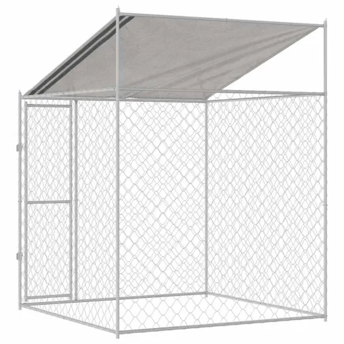 Kavez za psa s krovom Srebrna 200 x 200 x 258 cm Čelik i PE - 2 x 2 x 2,58 m 1 vrata Cijena