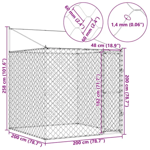 Kavez za psa s krovom Srebrna 200 x 200 x 258 cm Čelik i PE - 2 x 2 x 2,58 m 1 vrata Cijena