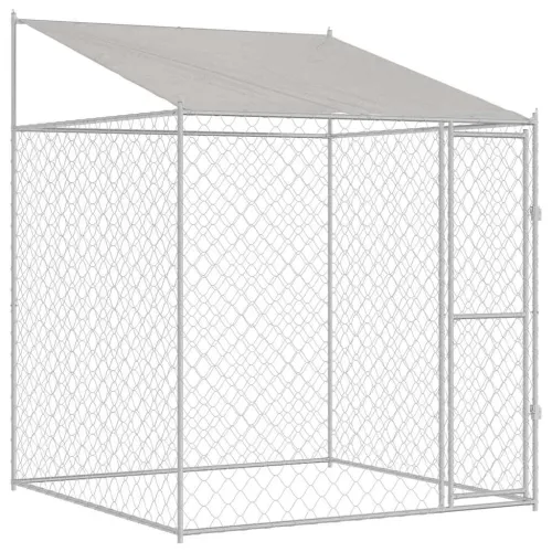 Kavez za psa s krovom Srebrna 200 x 200 x 258 cm Čelik i PE - 2 x 2 x 2,58 m 1 vrata Cijena