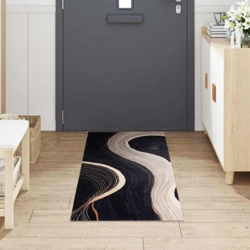 Kuhinjski Tepih Crna 180 x 60 cm Baršun - Valoviti uzorak 60 x 180 cm Cijena