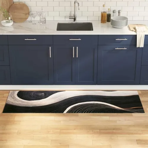 Kuhinjski Tepih Crna 180 x 60 cm Baršun - Valoviti uzorak 60 x 180 cm Cijena