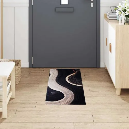 Kuhinjski Tepih Crna 150 x 45 cm Baršun - Valoviti uzorak 45 x 150 cm Cijena
