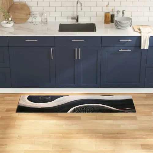 Kuhinjski Tepih Crna 150 x 45 cm Baršun - Valoviti uzorak 45 x 150 cm Cijena