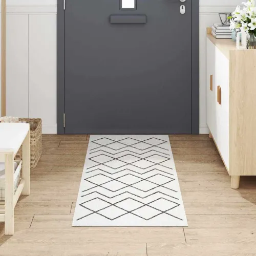 Kuhinjski Tepih Bijelo 180 x 60 cm Baršun - Geometrijski 60 x 180 cm Cijena
