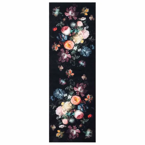 Kuhinjski Tepih Crna 180 x 60 cm Baršun - Cvijeće 60 x 180 cm Cijena