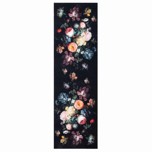 Kuhinjski Tepih Crna 150 x 45 cm Baršun - Cvijeće 45 x 150 cm Cijena