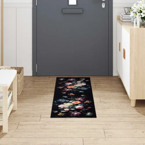 Kuhinjski Tepih Crna 150 x 45 cm Baršun - Cvijeće 45 x 150 cm Cijena