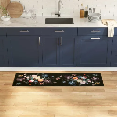 Kuhinjski Tepih Crna 150 x 45 cm Baršun - Cvijeće 45 x 150 cm Cijena