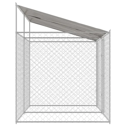 Kavez za psa s krovom Srebrna 400 x 200 x 256 cm Čelik i PE - 4 x 2 x 2,56 m 2 vrata Cijena