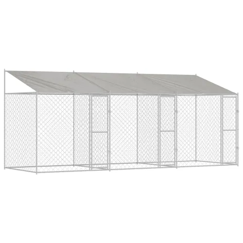 Kavez za psa s krovom Srebrna 600 x 200 x 256 cm Čelik i PE - 6 x 2 x 2,56 m 3 vrata Cijena