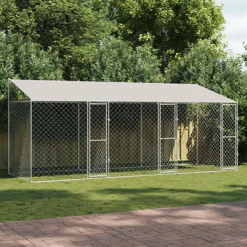 Kavez za psa s krovom Srebrna 600 x 200 x 256 cm Čelik i PE - 6 x 2 x 2,56 m 3 vrata Cijena