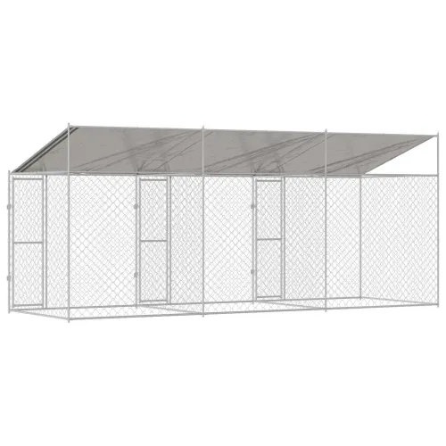 Kavez za psa s krovom Srebrna 600 x 200 x 256 cm Čelik i PE - 6 x 2 x 2,56 m 3 vrata Cijena