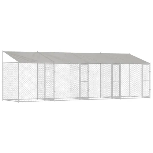 Kavez za psa s krovom Srebrna 800 x 200 x 256 cm Čelik i PE - 8 x 2 x 2,56 m 4 vrata Cijena