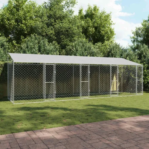 Kavez za psa s krovom Srebrna 800 x 200 x 256 cm Čelik i PE - 8 x 2 x 2,56 m 4 vrata Cijena