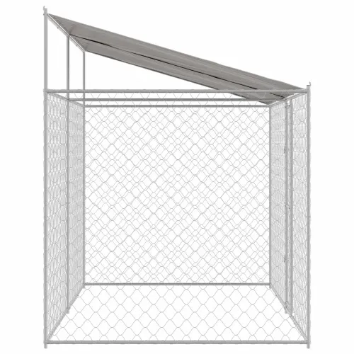 Kavez za psa s krovom Srebrna 400 x 200 x 256 cm Čelik i PE - 4 x 2 x 2,56 m 1 vrata Cijena