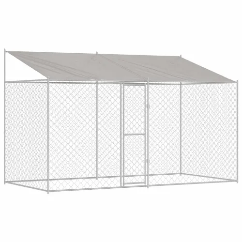 Kavez za psa s krovom Srebrna 400 x 200 x 256 cm Čelik i PE - 4 x 2 x 2,56 m 1 vrata Cijena