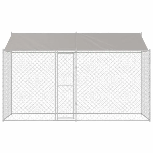 Kavez za psa s krovom Srebrna 400 x 200 x 256 cm Čelik i PE - 4 x 2 x 2,56 m 1 vrata Cijena