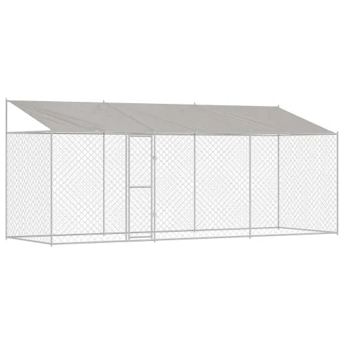 Kavez za psa s krovom Srebrna 600 x 200 x 256 cm Čelik i PE - 6 x 2 x 2,56 m 1 vrata Cijena
