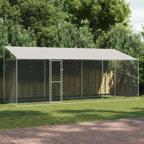 Kavez za psa s krovom Srebrna 600 x 200 x 256 cm Čelik i PE - 6 x 2 x 2,56 m 1 vrata Cijena