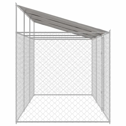 Kavez za psa s krovom Srebrna 600 x 200 x 256 cm Čelik i PE - 6 x 2 x 2,56 m 1 vrata Cijena