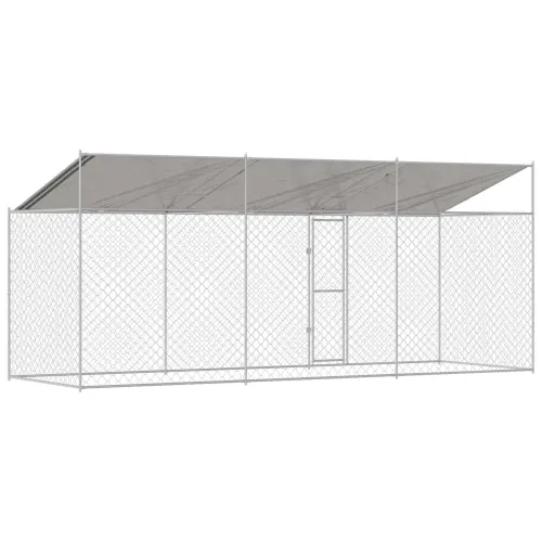 Kavez za psa s krovom Srebrna 600 x 200 x 256 cm Čelik i PE - 6 x 2 x 2,56 m 1 vrata Cijena