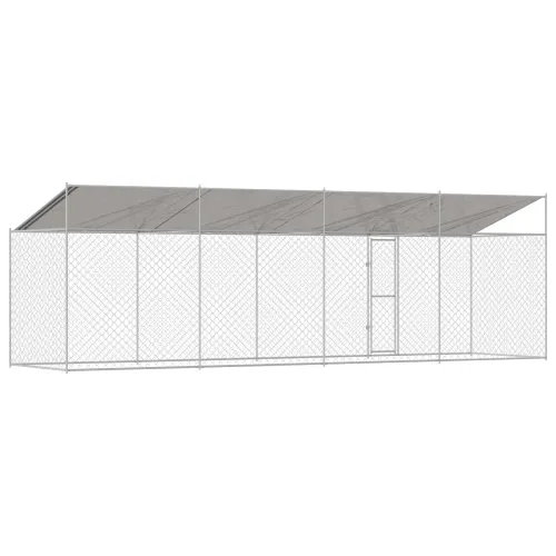 Kavez za psa s krovom Srebrna 800 x 200 x 256 cm Čelik i PE - 8 x 2 x 2,56 m 1 vrata Cijena