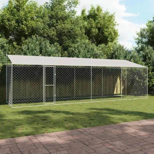 Kavez za psa s krovom Srebrna 800 x 200 x 256 cm Čelik i PE - 8 x 2 x 2,56 m 1 vrata Cijena
