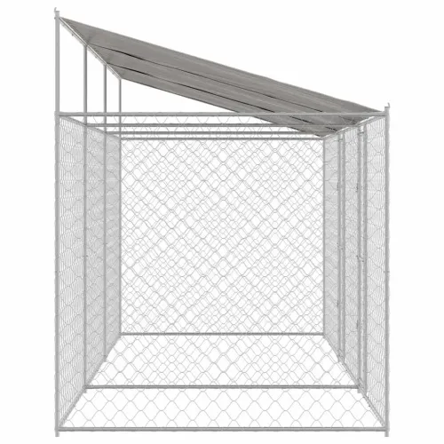 Kavez za psa s krovom Srebrna 600 x 200 x 256 cm Čelik i PE - 6 x 2 x 2,56 m 2 vrata Cijena