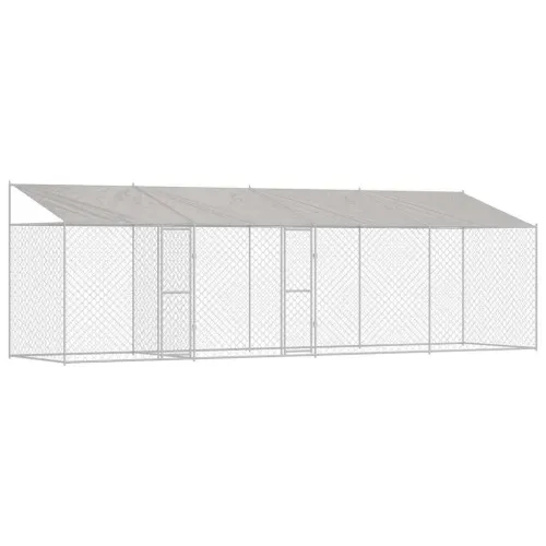 Kavez za psa s krovom Srebrna 800 x 200 x 256 cm Čelik i PE - 8 x 2 x 2,56 m 2 vrata Cijena