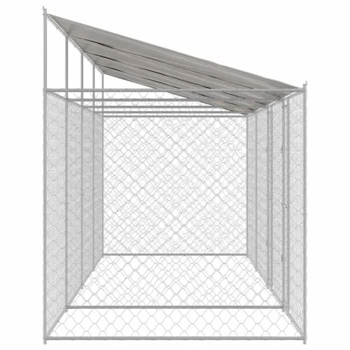 Kavez za psa s krovom Srebrna 800 x 200 x 256 cm Čelik i PE - 8 x 2 x 2,56 m 2 vrata Cijena