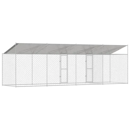 Kavez za psa s krovom Srebrna 800 x 200 x 256 cm Čelik i PE - 8 x 2 x 2,56 m 2 vrata Cijena