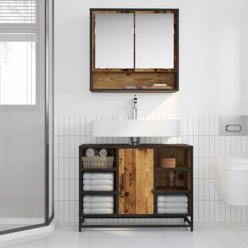 Kupaonski ormar Staro drvo 80 x 33 x 60 cm Konstruirano drvo - Staro drvo Cijena