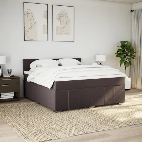 Boxspring - Krevet s oprugama i madracem tamnosmeđi 180x200 cm tkanina - Tamno smeđa 180 x 200 cm Blok s kvadratima Tamno smeđa Cijena
