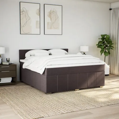 Boxspring - Krevet s oprugama i madracem tamnosmeđi 180x200 cm tkanina - Tamno smeđa 180 x 200 cm Blok s kvadratima Tamno smeđa Cijena