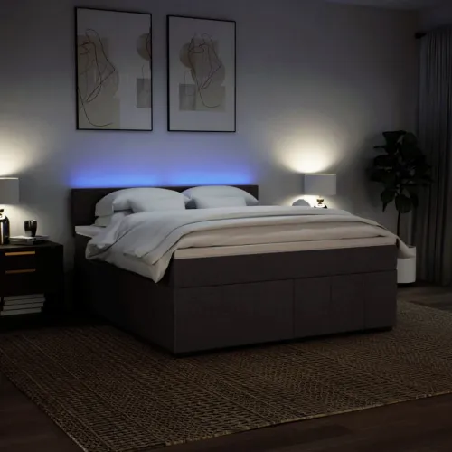 Boxspring - Krevet s oprugama i madracem tamnosmeđi 180x200 cm tkanina - Tamno smeđa 180 x 200 cm Blok s kvadratima Tamno smeđa Cijena