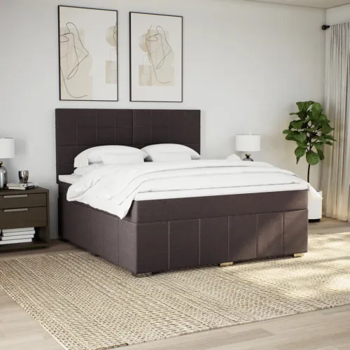 Boxspring - Krevet s oprugama i madracem tamnosmeđi 180x200 cm tkanina - Tamno smeđa 180 x 200 cm Blok s kvadratima Tamno smeđa Cijena