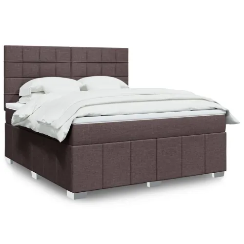 Boxspring - Krevet s oprugama i madracem tamnosmeđi 180x200 cm tkanina - Tamno smeđa 180 x 200 cm Blok s kvadratima Tamno smeđa Cijena